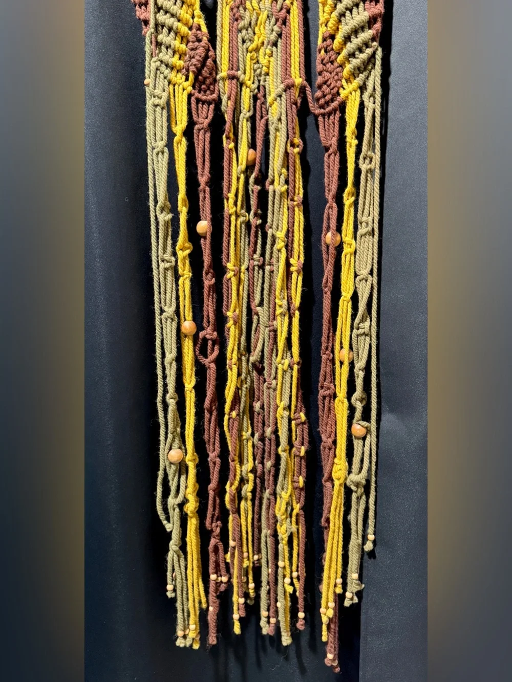 Vintage Handmade Macrame Wall Hanging 18” x 78” Hippie Boho Chic Brown 1970s